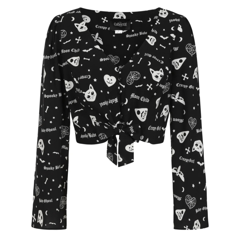 Collectif Halloween Creepy Girl Cropped Blouse